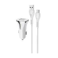 Автомобильное З/У HOCO Z31 2USB 3.4A QC3.0 с кабелем microUSB белый (1/14/140) 