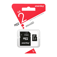Карта памяти microSD Smartbuy 2GB Class4 10 МБ/сек с адаптером
