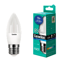 Лампа светодиодная Camelion C35 E27 10W 6500К 170-265V свеча матовая (1/10/100)