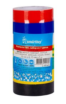 Изолента Smartbuy 15мм*5м ПВХ 7шт. ассорти