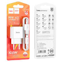Сетевое З/У HOCO C106A 1USB 2.1A 10.5W с кабелем microUSB белый (1/30/180) 