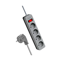 Сетевой фильтр Космос 4р.С/З 10A 1.5м ПВС 3x0.75мм² с выкл. серый (1/20)