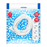 Удлинитель Smartbuy 4р.Б/З 10A 10.0м ПВС 2x1мм² белый
