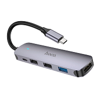 USB-Хаб HOCO HB27 3USB/Type-C/HDMI Type-C (m) USB3.0 серый (1/18/180)
