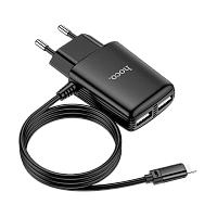 Сетевое З/У HOCO C82A 2USB 2.4A с кабелем Lightning черный (1/13/130) 