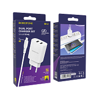 Сетевое З/У Borofone BN2 2USB 2.1A с кабелем Lightning белый (1/35/140)