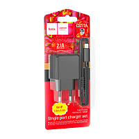 Сетевое З/У HOCO CS11A 1USB 2.1A с кабелем Lightning черный (1/28/168)