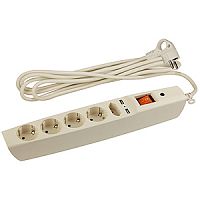 Сетевой фильтр ЭРА SFU 5р.С/З 10A 2.0м со шторкой бежевый (1/20)