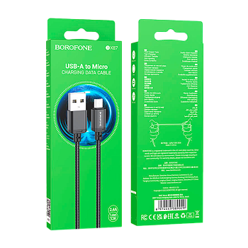 Кабель Borofone BX87 USB (m)-microUSB (m) 1м 2.4A нейлон черный (1/1000)