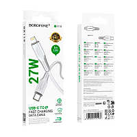 Кабель Borofone BX119 Type-C (m)-Type-C (m) 1м 3.0A 60W ПВХ PD3.0 белый (1/360)