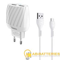 Сетевое З/У HOCO C78A 2USB 2.4A с кабелем microUSB белый (1/12/120) 