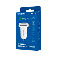 Автомобильное З/У Borofone BZ12A 1USB 3.0A QC3.0 белый (1/44/176)