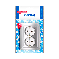 Розетка Smartbuy 2-местная с заземлением 16А серебро "Марс"