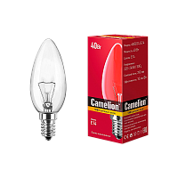 Лампа накаливания Camelion E14 40W 220V свеча прозрачная (1/100)