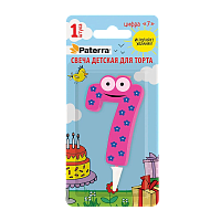 Свеча детская для торта, цифра 7, 1 шт. в упаковке, PATERRA (1/24)