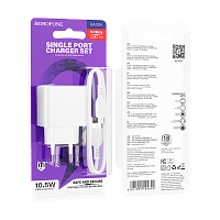 Сетевое З/У Borofone BAS11A 1USB 2.1A 10.5W с кабелем microUSB белый (1/54/216)