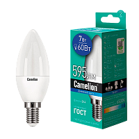 Лампа светодиодная Camelion C35 E14 7W 6500К 170-265V свеча матовая (1/10/100)