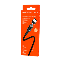 Кабель Borofone BU16 USB (m)-microUSB (m) 1м 2.4A ткань магнит черный (1/63/252)