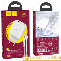 Сетевое З/У HOCO N5 1USB/Type-C 3.0A 20W PD3.0 с кабелем Type-C-Type-C 60W белый (1/12/120) 