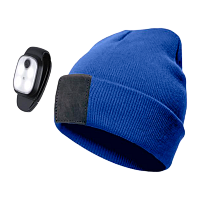Шапка КОСМОС  со съемным фонарём-клипсой для крепления  синяя