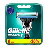Сменные кассеты Gillette "MACH3" 3 лезвия 8шт. (цена за 1 шт) в картонной упаковке (8/80)