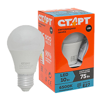 Лампа светодиодная Старт GLS E27 10W 6500К 220V груша Eco матовая (1/10/100)