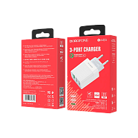 Сетевое З/У Borofone BA40A 3USB 3.0A QC3.0 белый (1/42/168)