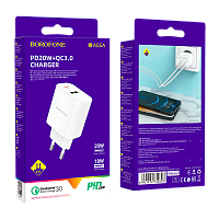 Сетевое З/У Borofone BA55A 1USB/Type-C 20W QC3.0 белый (1/35/140) 