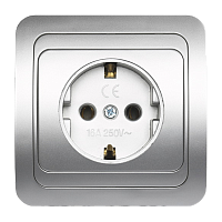 Розетка Smartbuy 1-местная с заземлением 16А серебро "Марс"