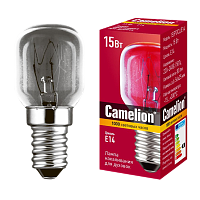 Лампа накаливания Camelion E14 15W 220-240V цилиндр 300°C для духовок прозрачная (1/50/500)