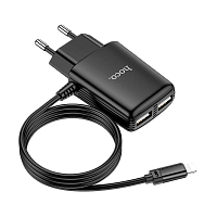 Сетевое З/У HOCO C82A 2USB 2.4A с кабелем Lightning черный (1/13/130)