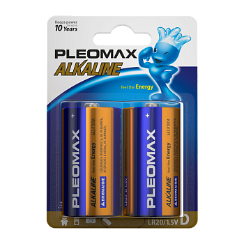 Батарейка Pleomax LR20 D BL2 Alkaline 1.5V (2/20/80/2880) 