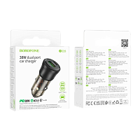 Автомобильное З/У Borofone BZ25 1USB+1Type-C 38W PD,QC черный (1/98/392)