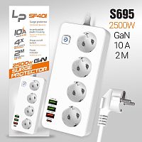 Сетевой фильтр Live Power LP SF401 4р.С/З 10A 2.0м 3USB A+C Gan 45W с выкл. белый (1/30)