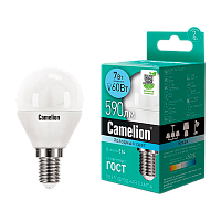 Лампа светодиодная Camelion G45 E27 7W 4500К 170-265V шар матовая (1/10/100)