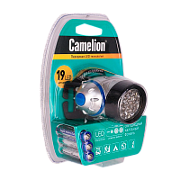 Фонарь налобный Camelion LED5313-19F4 19LED 4 режима +3AAA металлик (1/6/48)