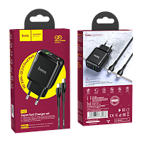 Сетевое З/У HOCO N5 1USB/Type-C 3.0A 20W PD3.0 с кабелем Type-C-Type-C 60W черный (1/12/120) 