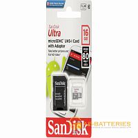 Карта памяти microSD SanDisk ULTRA 16GB Class10 UHS-I (U1) 80 МБ/сек с адаптером