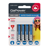 Батарейка GoPower LR03 AAA BL4 Alkaline 1.5V (4/48/576)