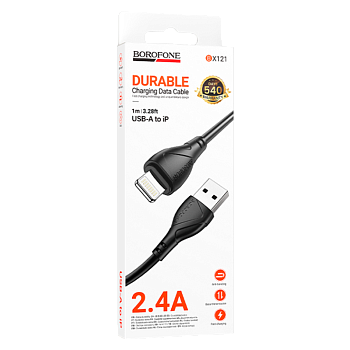 Кабель Borofone BX121 USB (m)-Lightning (m) 1м 2.4A ПВХ черный (1/360)