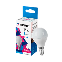 Лампа светодиодная Космос GL45 E14 14W 4500К 174-265V шар матовая (1/10/80)