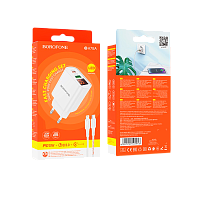 Сетевое З/У Borofone BA78A 1USB/Type-C 3.0A 20W QC3.0 дисплей белый (1/35/140) 