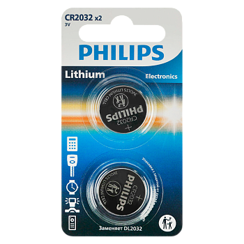 Батарейка Philips CR2032 BL2 Lithium 3V (2/40/400) 