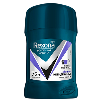 Дезодорант мужской Rexona Ультра невидимая защита стик 55г 3 в 1 (1/6)
