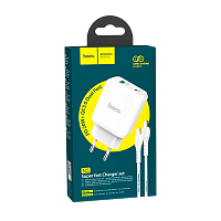 Сетевое З/У HOCO N5 1USB/Type-C 3.0A 20W PD3.0 с кабелем Type-C-Lightning белый (1/12/120)