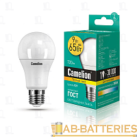 Лампа светодиодная Camelion A60 E27 9W 3000К 170-265V груша матовая (1/10/100)