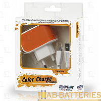 Сетевое З/У Smartbuy Color Charge Combo 1USB 2.0A с кабелем microUSB оранжевый (1/100)