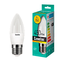 Лампа светодиодная Camelion C35 E27 5W 3000К 175-260V свеча матовая (1/10/100)