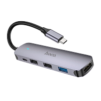 USB-Хаб HOCO HB27 3USB/Type-C/HDMI Type-C (m) USB3.0 серый (1/18/180) 