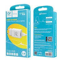 Сетевое З/У GFPower GF51L 1USB 2.4A с кабелем Lightning белый (1/120/480)